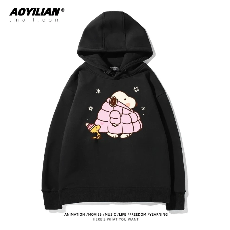 Cartoon Snoopy Charlie Brown printed hooded sweatshirt for boys and girls autumn and winter students wear outer clothes