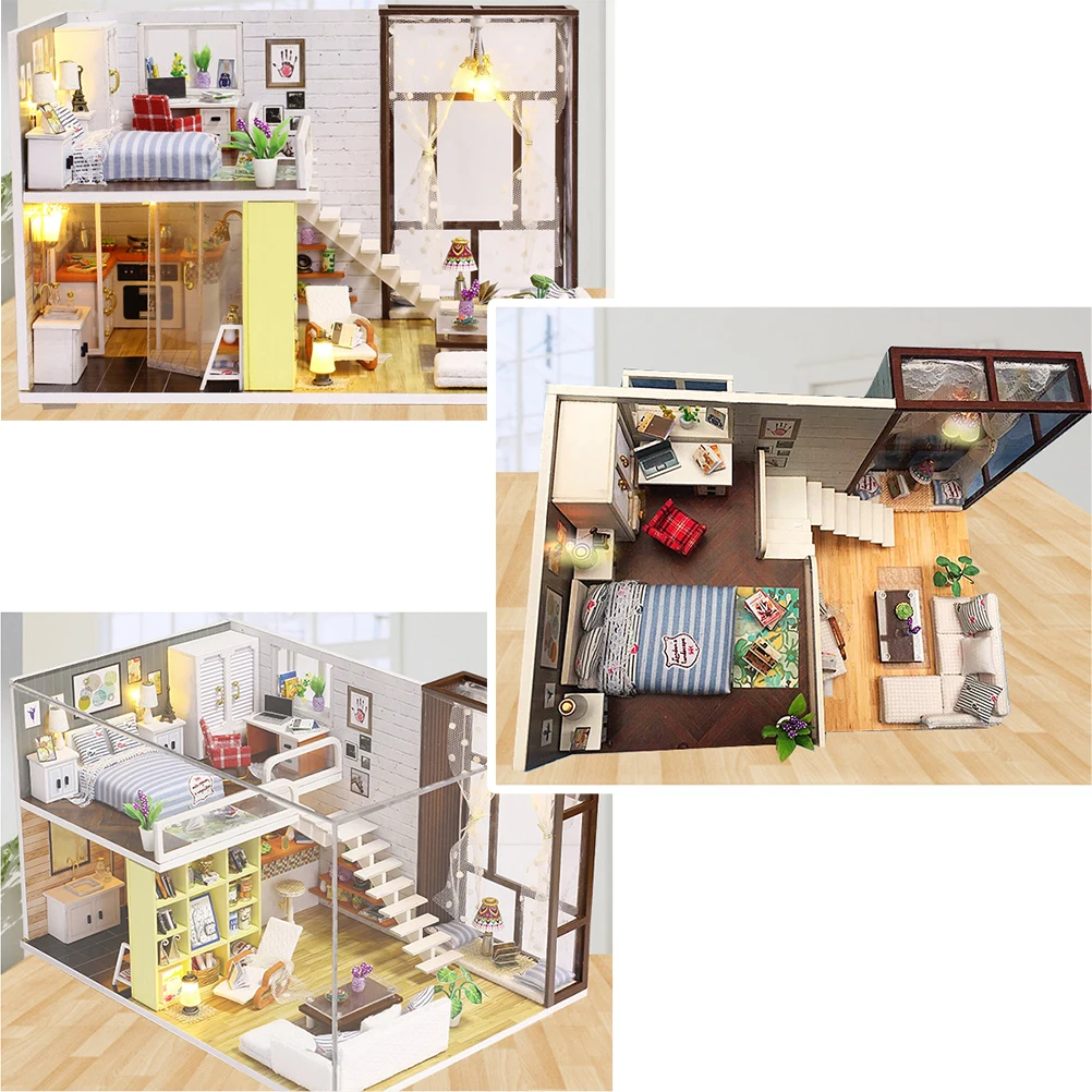 

mini house Miniature DIY House Kit Educational Handmade Assembly Model Creative Room With Furniture (Standard)