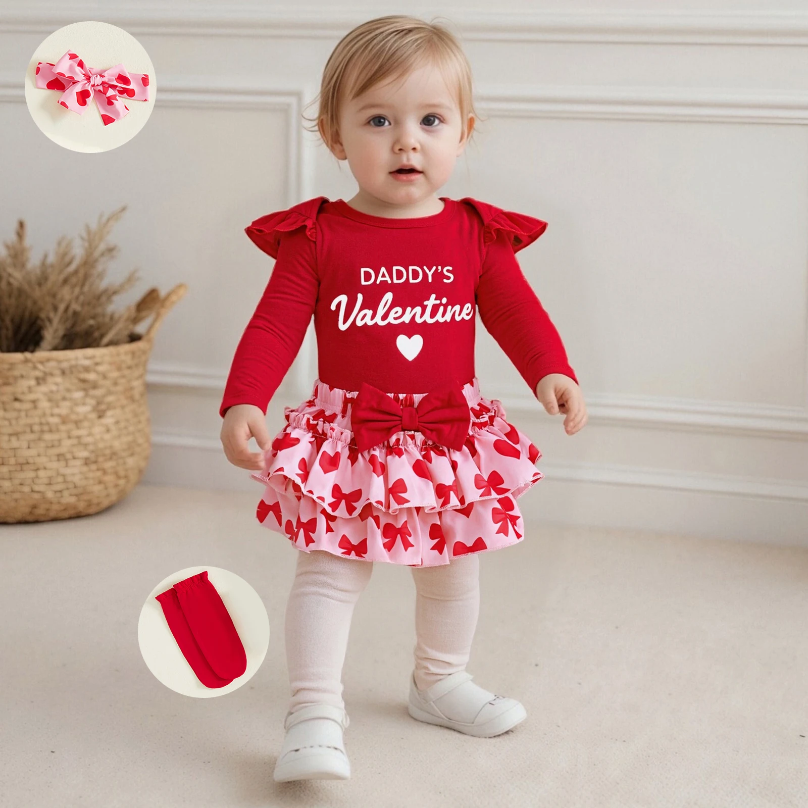 طفل الفتيات 4 قطع ملابس عيد الحب طويلة الأكمام جولة الرقبة إلكتروني طباعة بذلة عقال قصيرة توتو تنورة طماق مجموعة