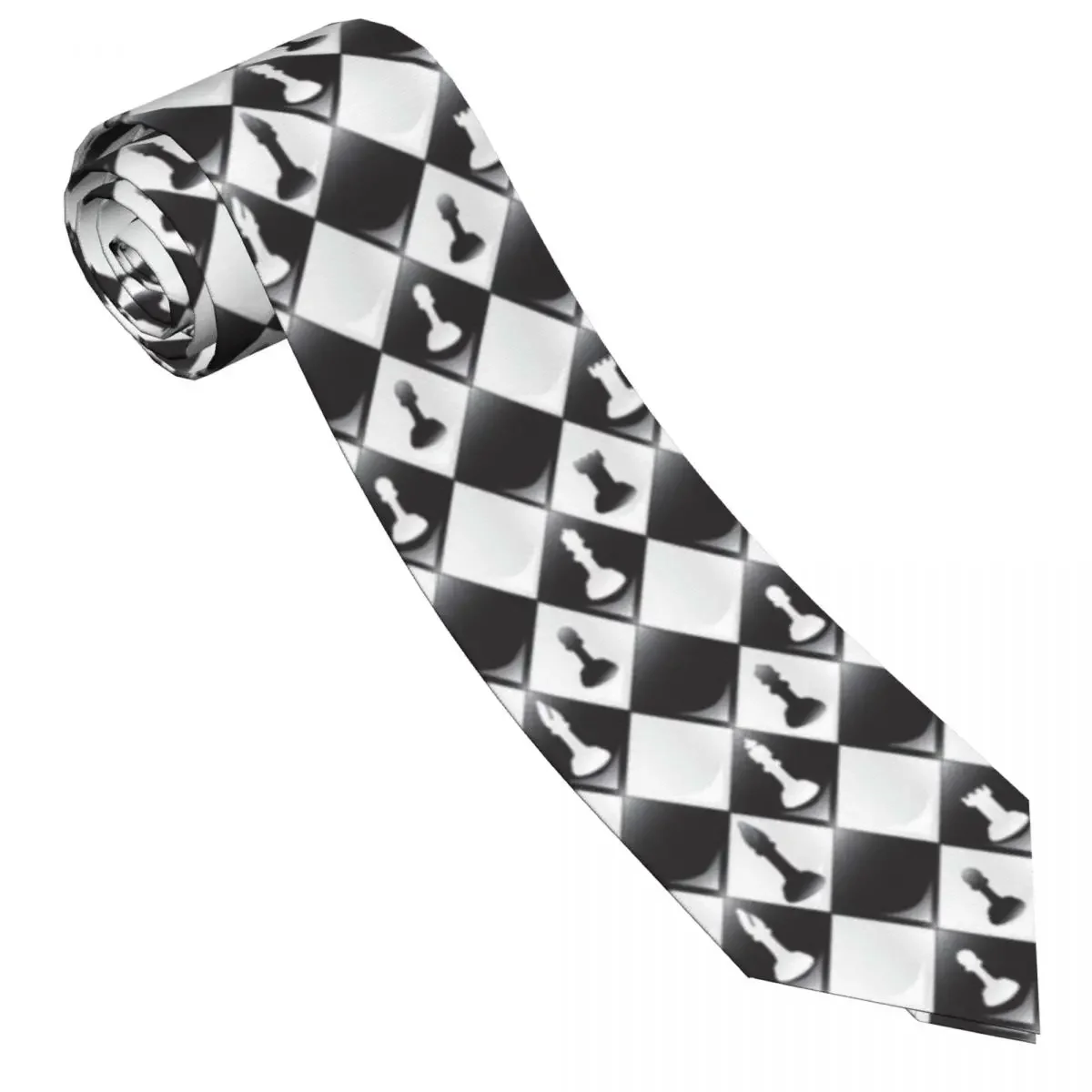 Mens Tie Classic Skinny Chessboard With Chess Pieces Neckties Narrow Collar Slim Casual  Accessories Gift