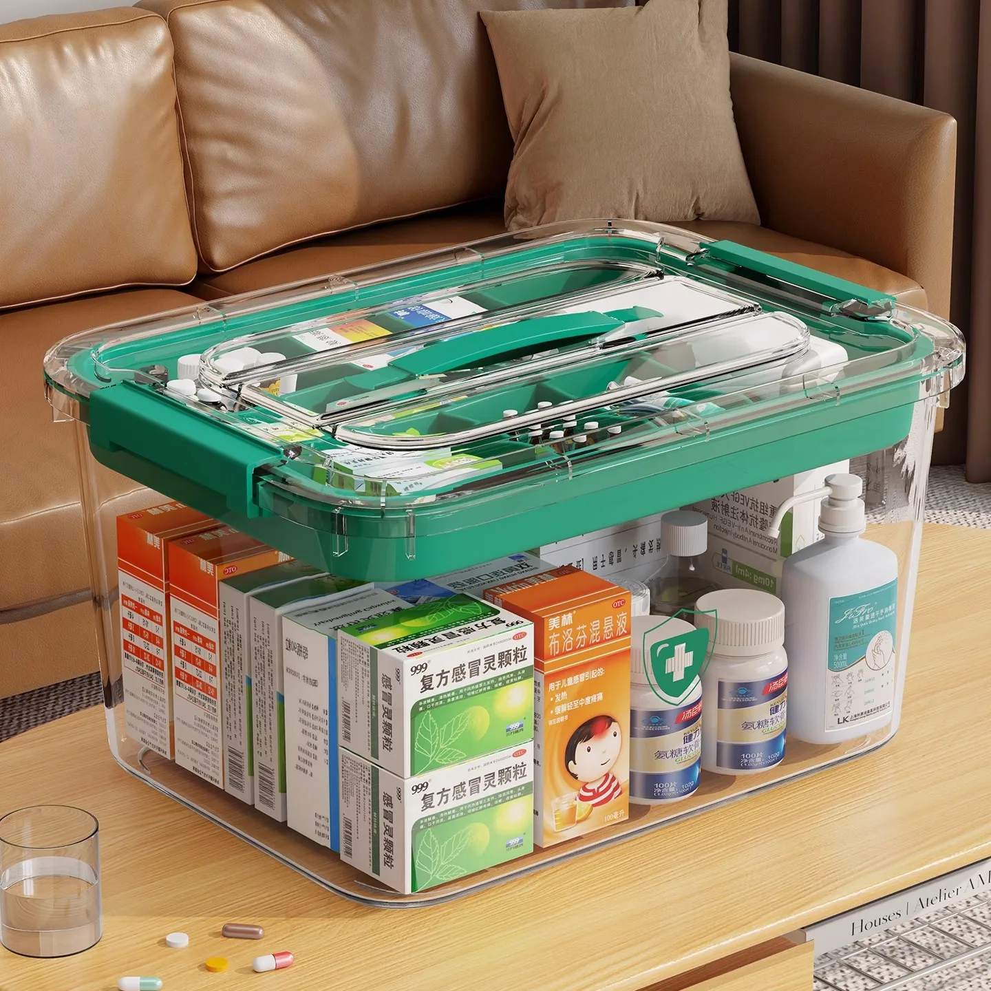 

Ящик для хранения лекарств большой емкости, домашняя аптечка, прозрачный корпус, многослойный секретный органайзер, портативный предохранительный замок