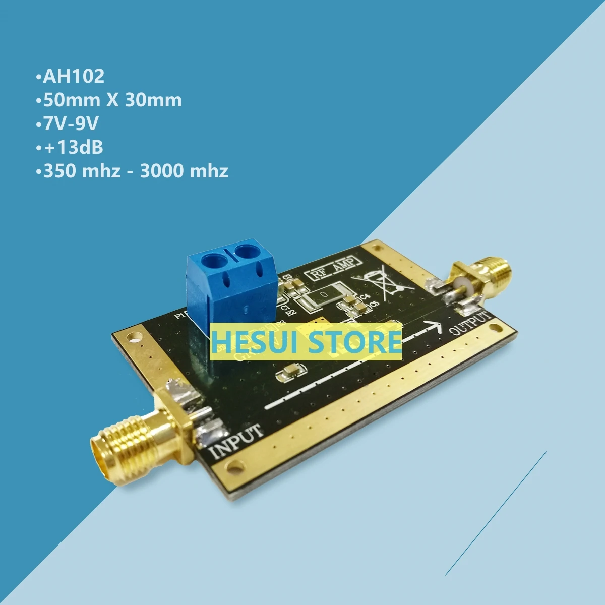 AH102 350MHZ-3000MHz medium power RF amplifier module fixed gain 13dB single power supply