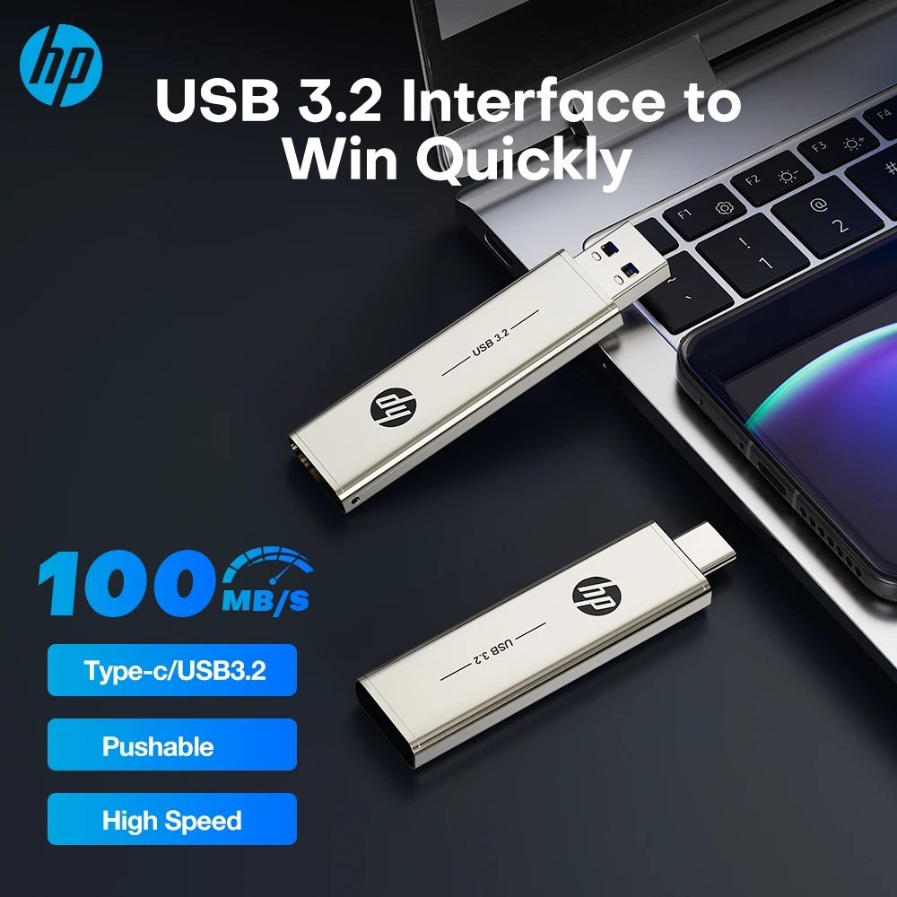 

HP Type C Two in One USB Flash Drive 64GB 128GB 256GB Computer Mobile Phone Dual Use USB Flash Drive Rotating Creative USB 3.2
