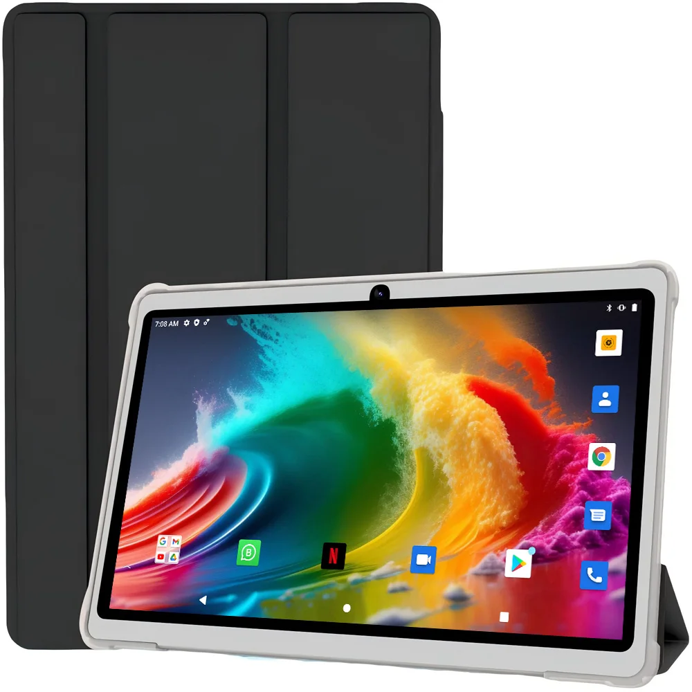 Tablets Octa Core de 10,1 polegadas 4GB+64GB ROM Google Play Chamada Telefônica Dual SIM, WiFi, Bluetooth, Bateria de 5000mAh, com Capa Protetora