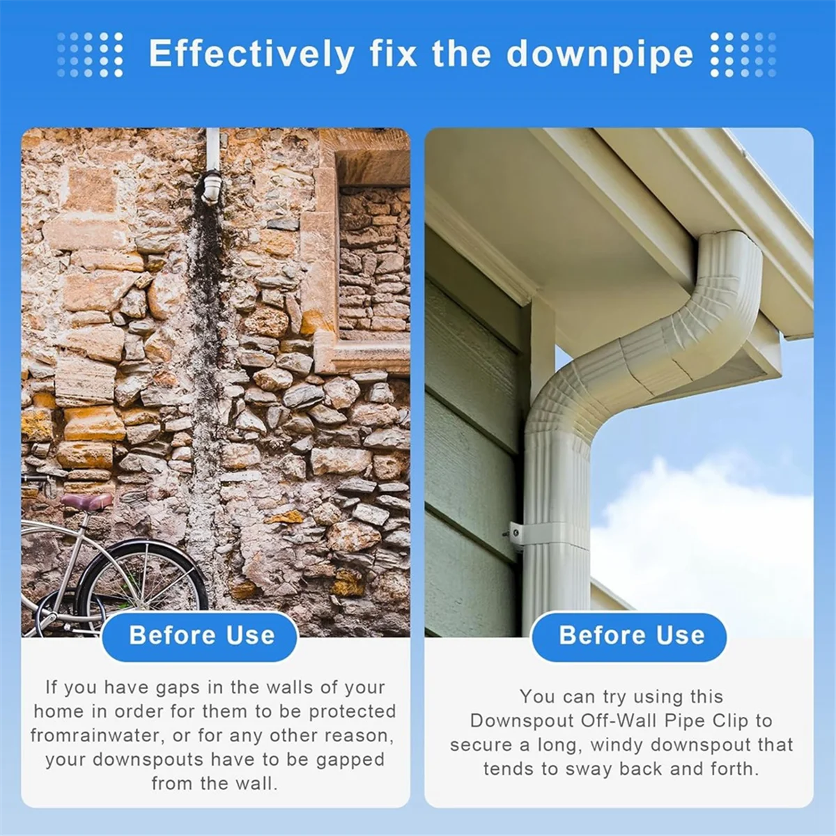 

AA98 Downspout Straps 3x4 and Downspout Wall Bracket 2 Set, Downspout Fasteners,White
