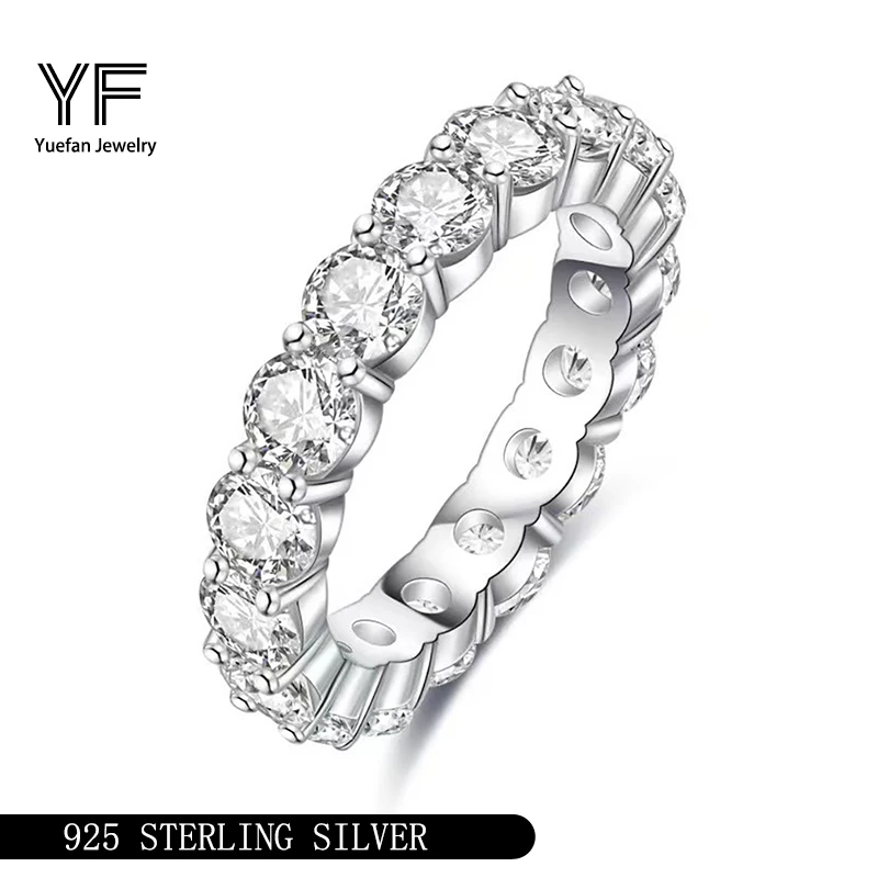Full Moissanite Ring For Women Sparkling Wedding Party S925 Sterling Silver Plated 18K Jewelry Classic Rings D Color  VVS1 GRA