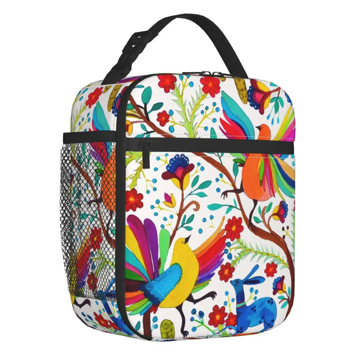 

Mexican Otomi Flowers Amate Thermal Insulated Lunch Bags Mexico Textile Lunch Tote for Outdoor Camping Travel Storage Food Box