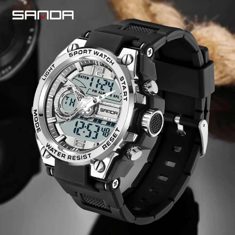 

Fashion Sanda Top Brand Men's Sports Quartz Watch 5atm Waterproof Military Led Digital S Shock Male Watches Relogios Masculino