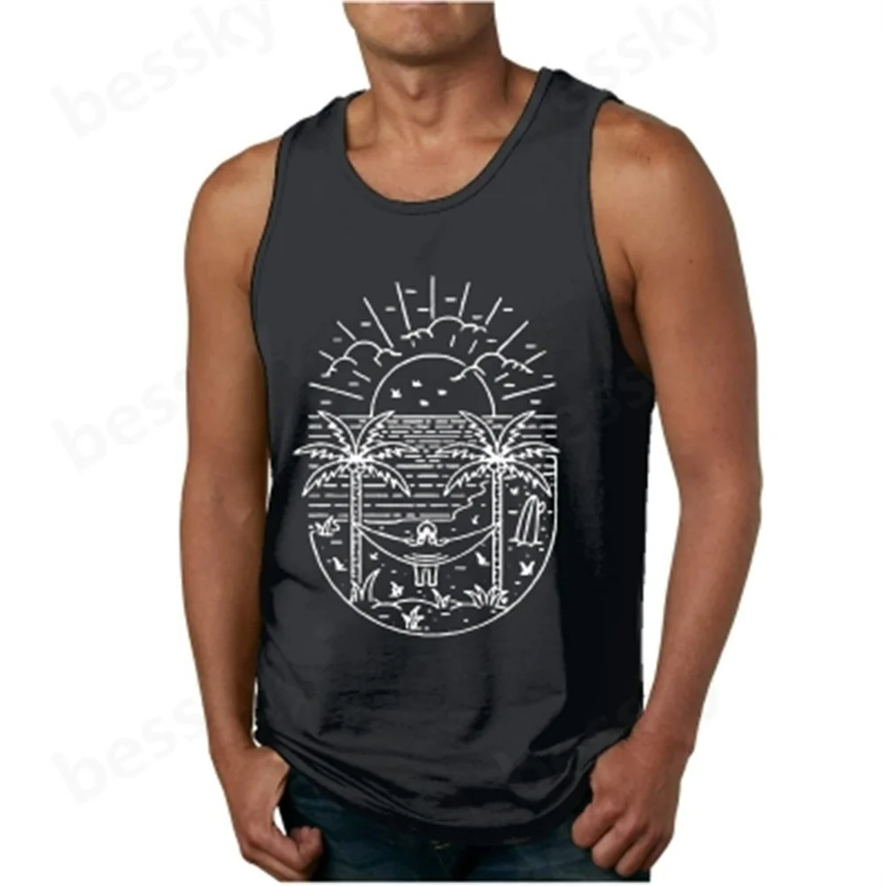 

Men's Summer Fashion Coconut Tree Printed Casual Sports Fitness Breathable Tank Top