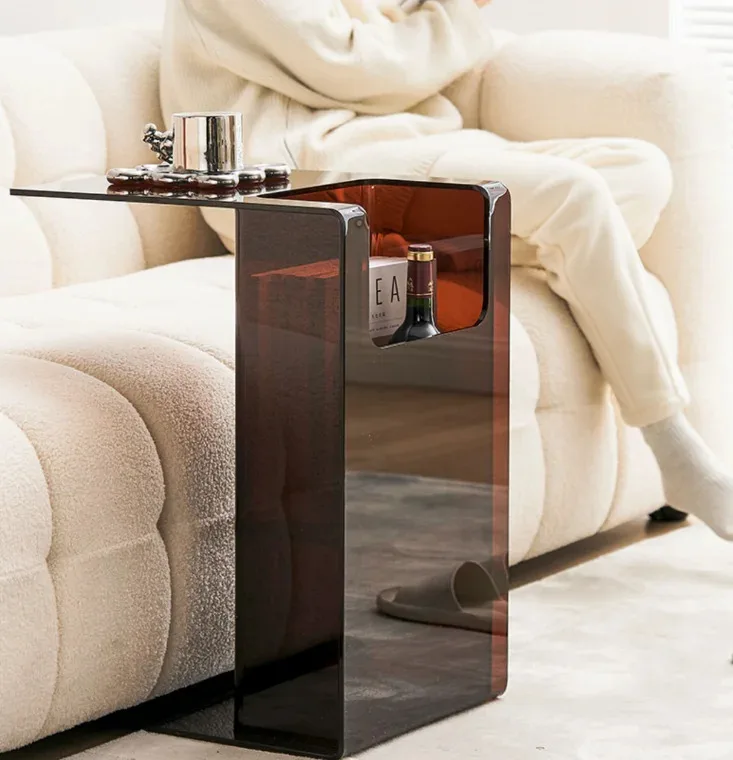 C-shape Acrylic Clear Side Table Tea Table Living Room Side Tables Nordic Bedroom Transparent Corner Table with Storage