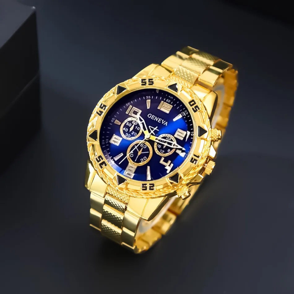 4 шт./компл. мужские кварцевые часы и комплект украшений с крестом, деловые роскошные мужские часы, корпус из сплава, аксессуары для работы и повседневного использования, мужские подарки