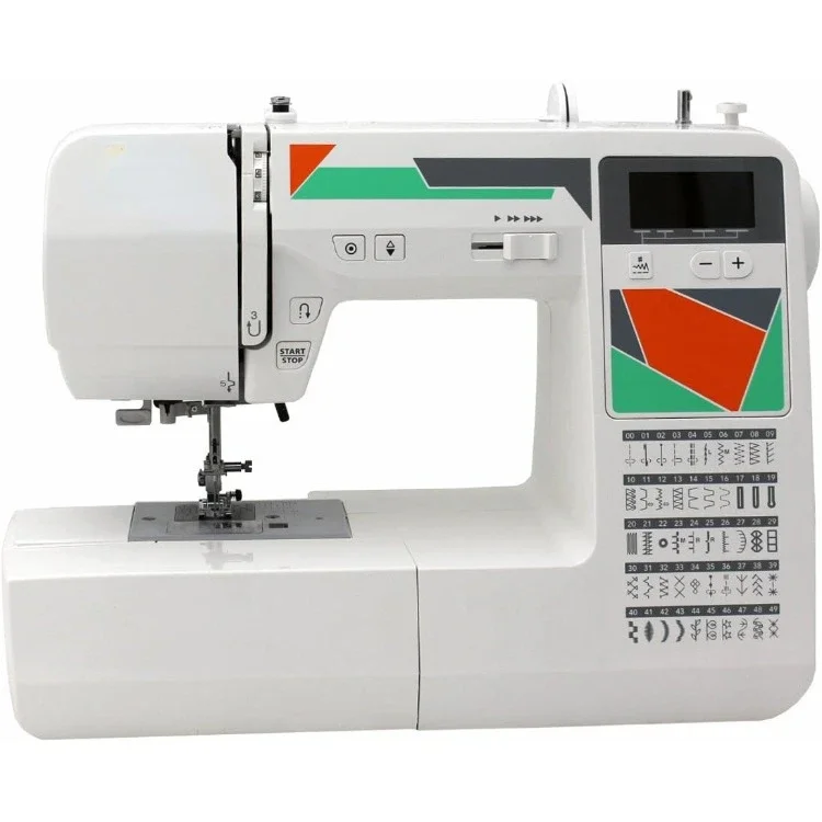 Computerized Sewing Machine with 50 Built-In Stitches, 3 One-Step Buttonholes, Drop Feed and Accessories Red