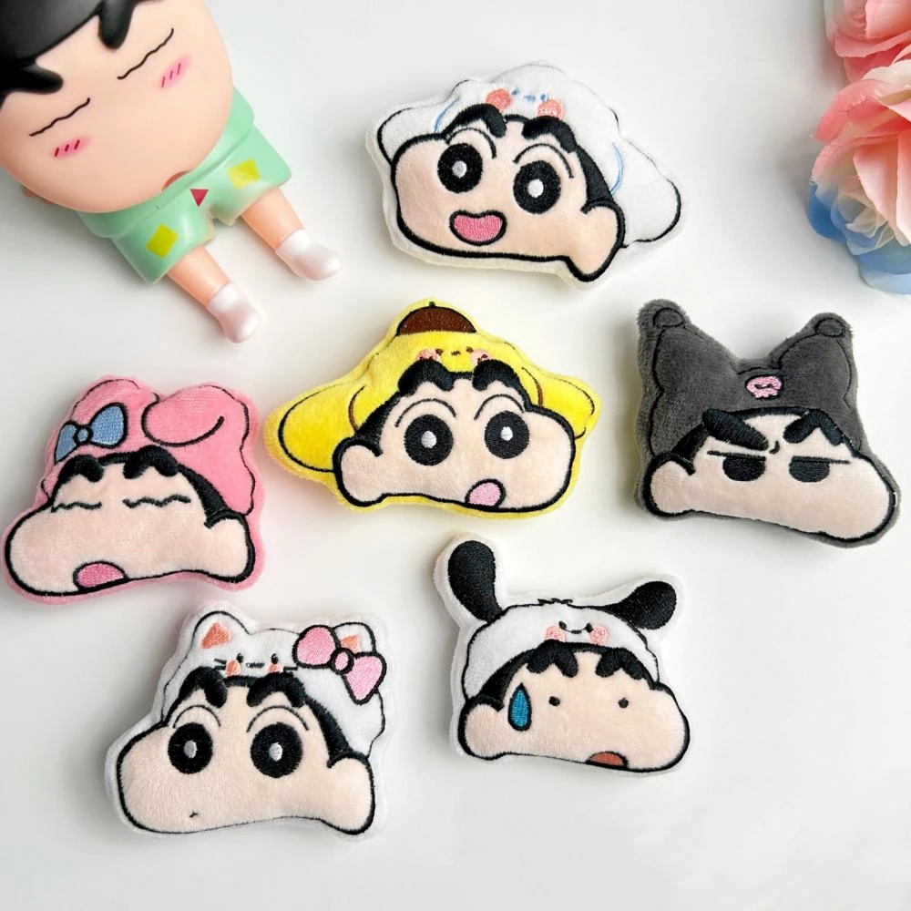 3Pcs Kawaii Crayon Shin-Chan Sanrio Dress Up Series Cartoon Plush Brooch Girls DIY Clothes Decoration Give Gifts To Girlfriend