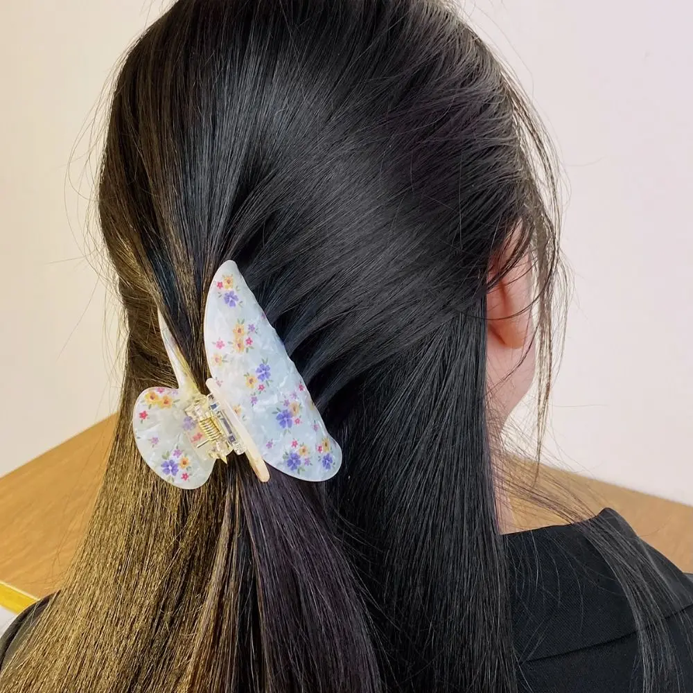 Sweet Colorful Flower Hair Claw Acrylic Headwear Hair Claw Clip Ponytail Holder Korean Style Acrylic Shark Clip Daily