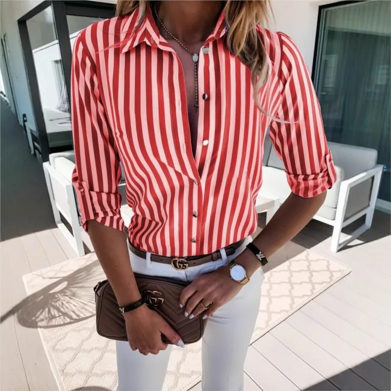 

Женские рубашки с пуговицами и рукавами в полоску
