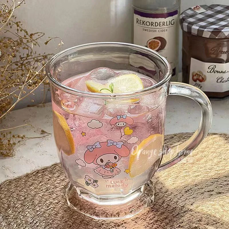 

Sanrio My Melody Juice Cup Glass Mugs Cinnamoroll Cute Anime Kawaii Juice Mugs Cold Drink Cup Coffee Milk Mug Toys for Girls