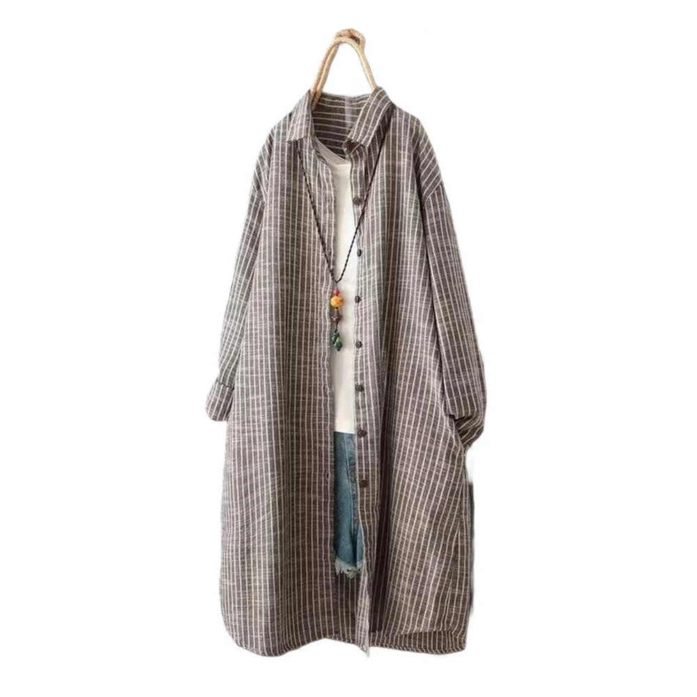 Women Casual Blouse Shirt with Loose Fit Plaid Pattern Long Sleeve Single Breasted Design for Autumn and Winter Daily Wear