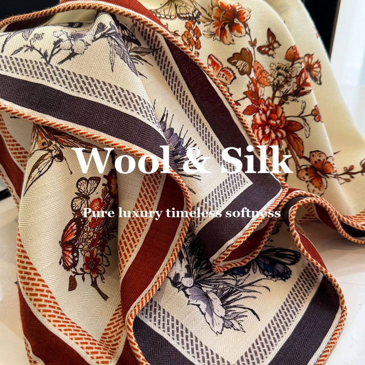 

New 82% Wool 18% Real Silk Scarf Lady High Quality Print Shawl Wrap 62cm Square Scarves Bandana Headband Hijab Poncho Pashmina