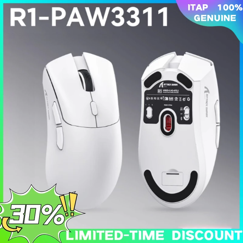 Attack Shark R1 Wireless Bluetooth Mouse Large Size For Gaming Men Office Computer Peripherals Mice And Keyboards Accessories