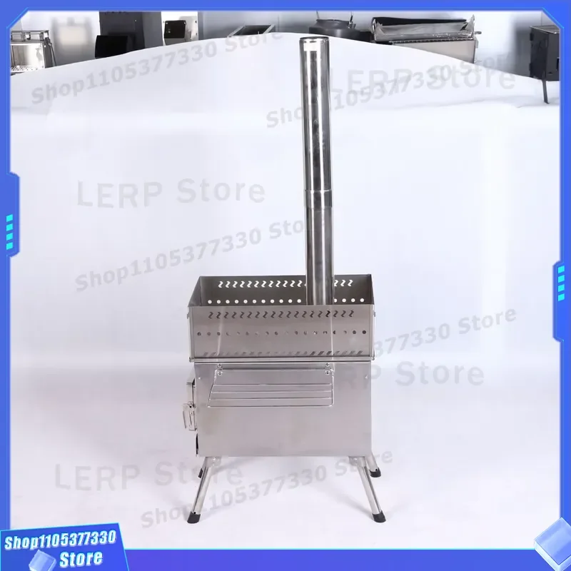 Portable Folding Stainless Steel Wood Stove for 3-5 Person Camping Tent Sauna Picnic Outdoor with Windshield and Lighting