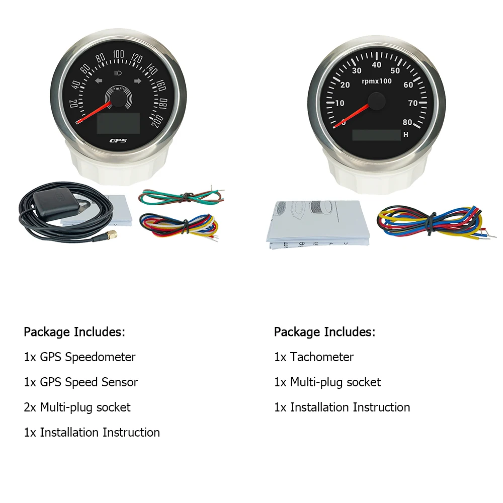 ELING 85mm GPS Speedometer 0-160MPH 0-200KMH with COG Odometer with 0-8000RPM Tachometer 12V 24V with 7Colors Backlight for Car