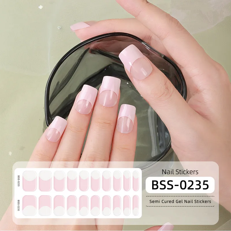 Bandes d'ongles en gel durci, autocollants pour ongles en gel, curseurs de patch, UV, lampe LED, adhésif, longue durée, couverture complète, manucure française, rose