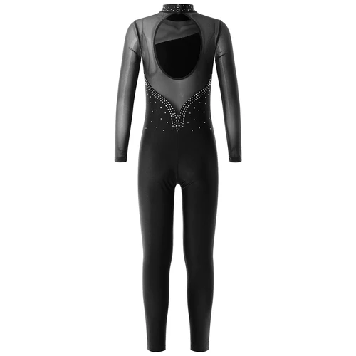 Imagen 2 del producto Traje de una pieza para gimnasia artística para niñas, mono de cuerpo completo con diamantes de imitación de manga larga para niños, monos de Ballet, Ropa de baile