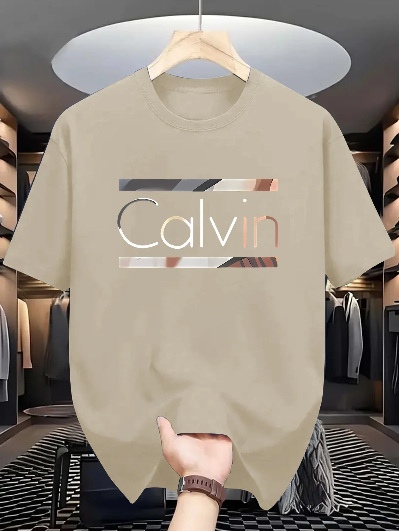 تي شيرت رياضي كاجوال للرجال - ملابس رياضية صيفية، طباعة "CALVIN"، قماش بوليستر، مثالي للارتداء اليومي، هدية مثالية!