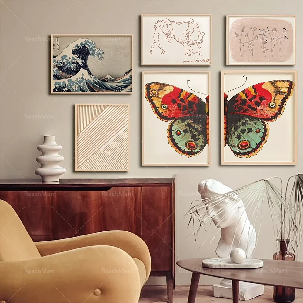 Vintage color butterfly print, piece of bohemian print, Japanese art, Henri Matisse poster, abstract geometric print