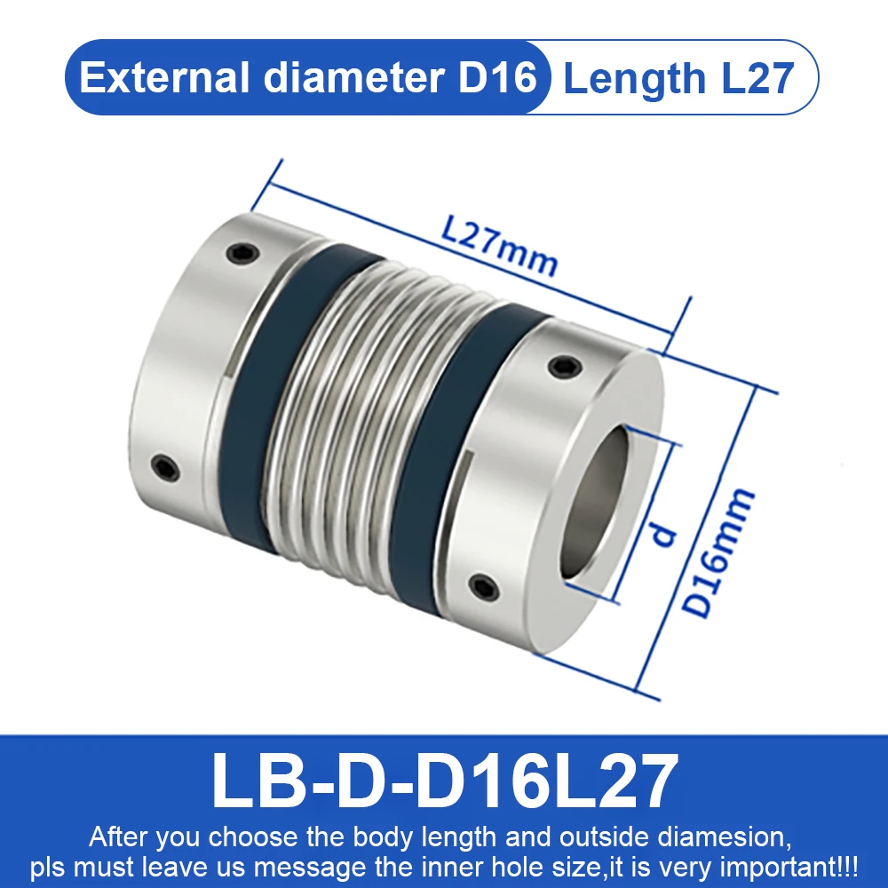 Shaft Coupling LB D16L27/30 Bellows Flexible Motor Coupler CNC Aluminium High Elasticity Universal Joint 3D Printer Cardan