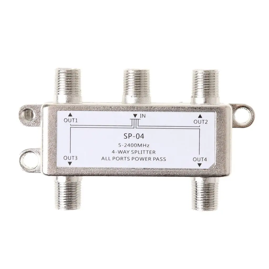 TV Splitter Amplifier 4 Way Coax Cable Splitter Zinc Alloy RF Signal Distribution for Television Network