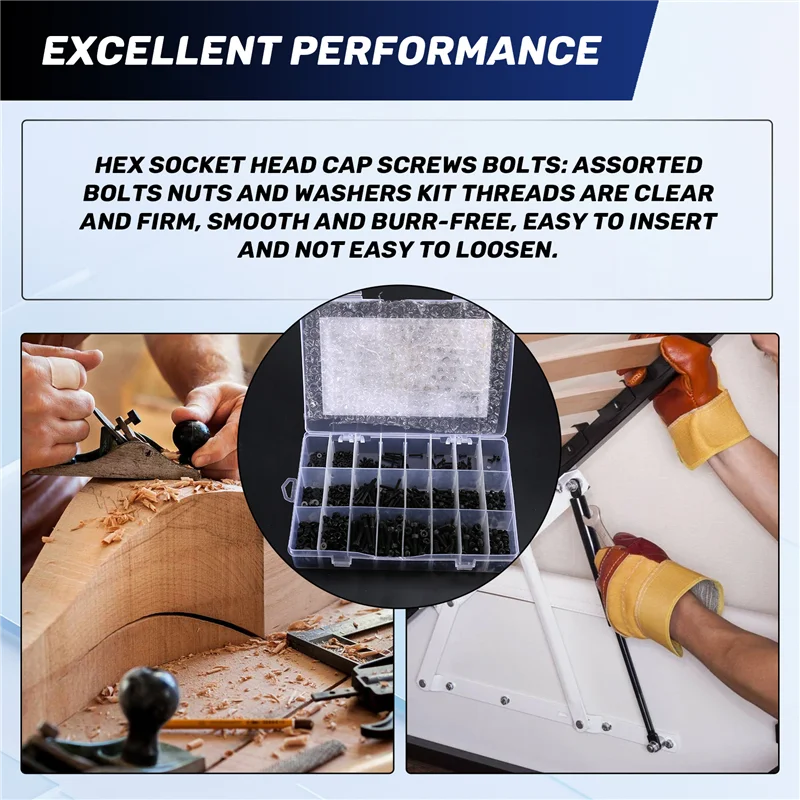 

YLS-Complete 1080Pcs M2 M3 Hex Socket Screws, Bolts, Nuts, And Washers Assortment For Machinery