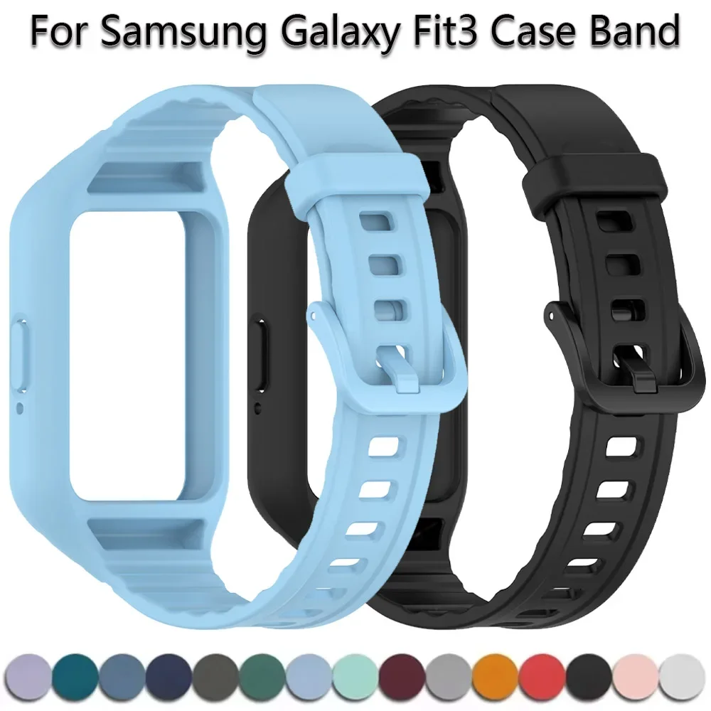 Strap+Case for Samsung Galaxy Fit 3 Silicone Bracelet Watchband Protective Cover for Galaxy Watch Fit3 Full Coverage Accessories
