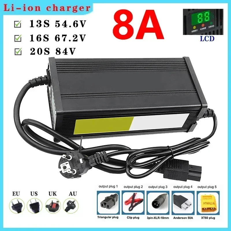 

8A Smart Lithium Battery Fast Charger 54.6V 67.2V 84V for 13S 16S 20S Lipo Li-ion Electric Power Tool With LED Display
