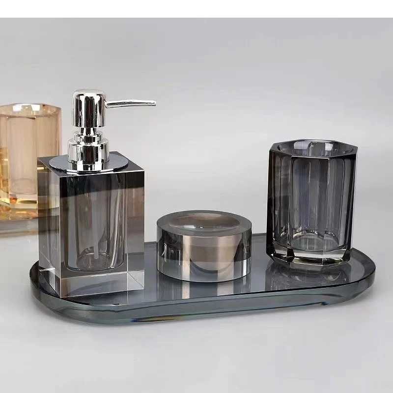 

Glass Crystal Bathroom Wash Set Hotel Hand Sanitizer Bottle Soap Dispenser Dish Modern Home Accessories