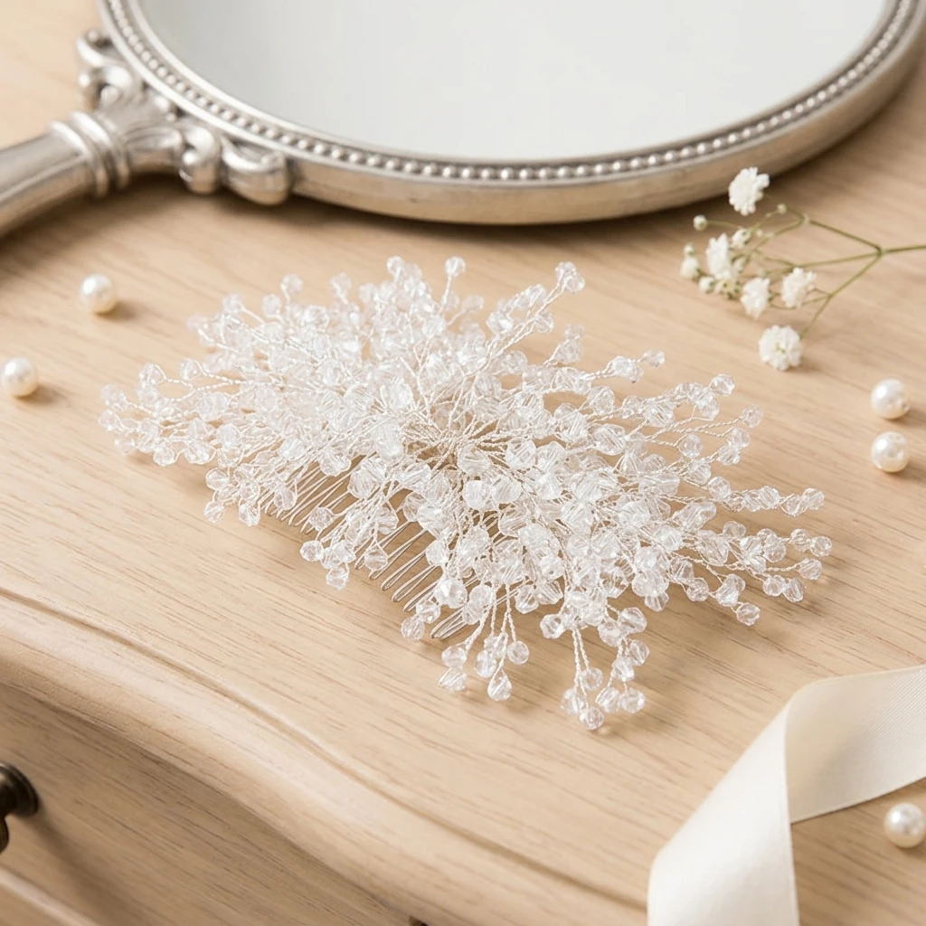 Secure Grip Hair Comb Elegant for Wedding Bridal Crystal Silver White Wedding Accessories Graceful Headpiece Jewelry