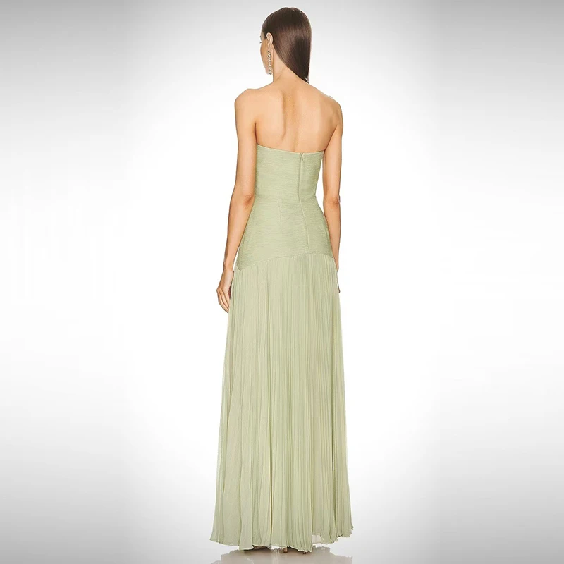 أنثى قبالة الكتف عالية الخصر بلون مساء اللباس أزياء الصيف فساتين عارية الذراعين مثير حمالة سليم مطوي فستان طويل #5