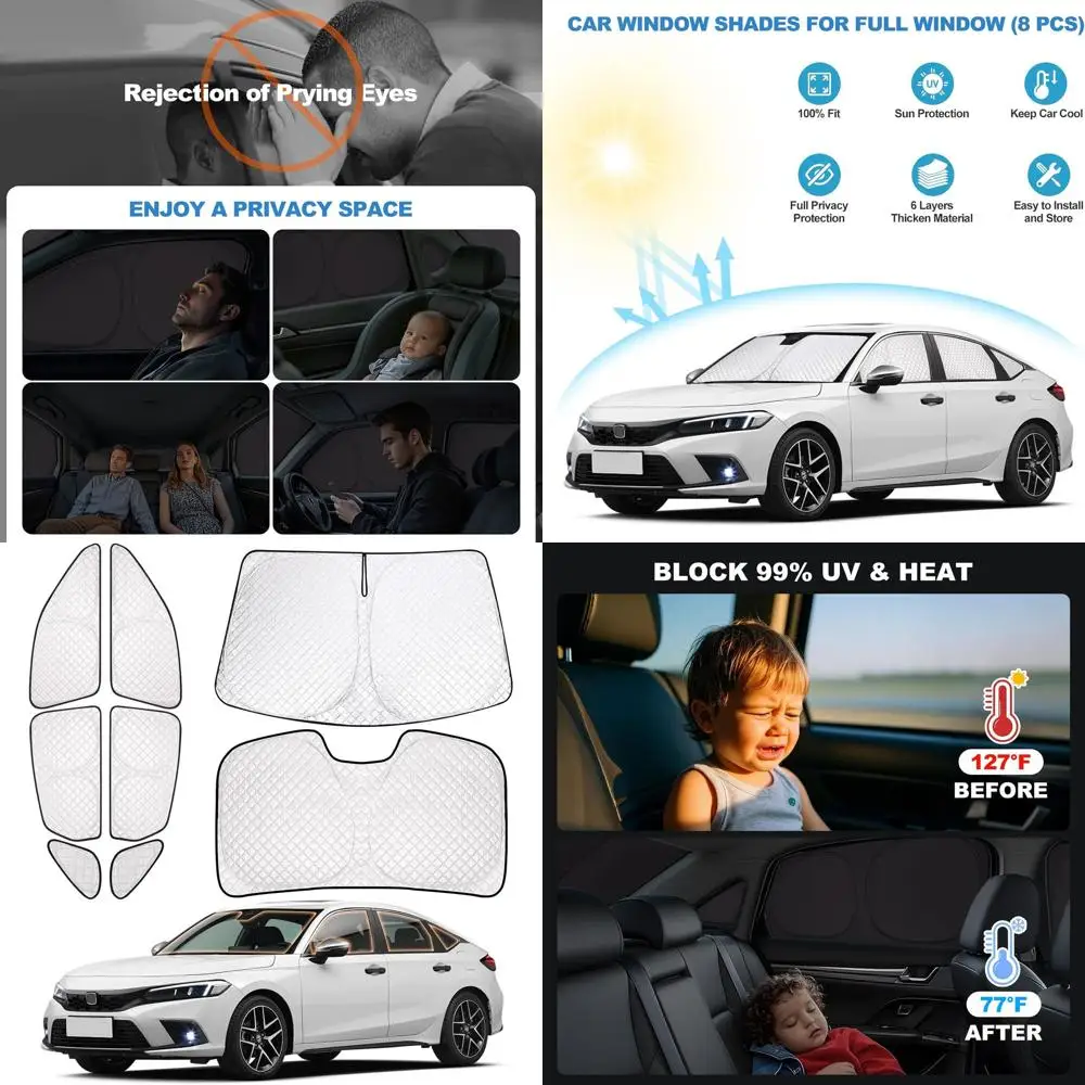 

Thick 6-Layer Car Window Tint for Privacy & Heat Blockage | Full Set Blackout Curtains for 8 Windows | Ideal for Camping & Nappi