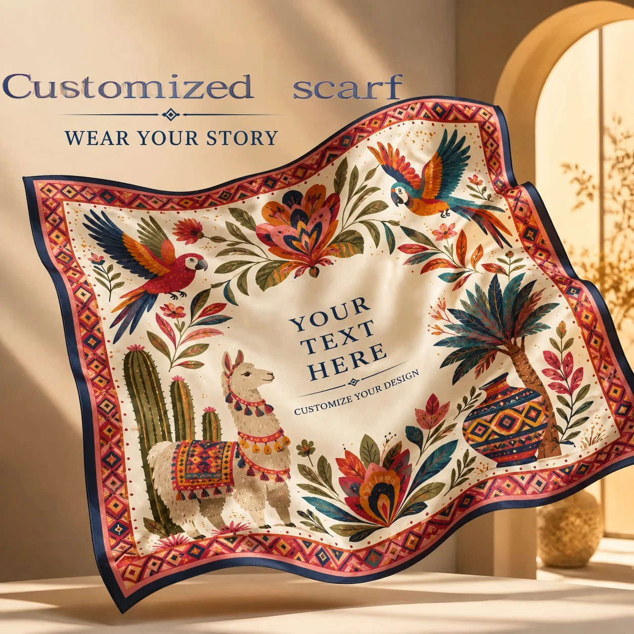 Custom Pattern Silk Feeling Scarf Fashion Hair Wrap Neckerchief for Ladies