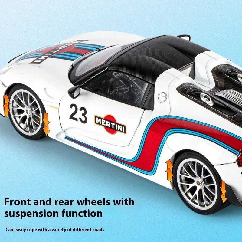 1:18 Porsche 918 Martini Geschilderde Limited Edition Legering Diecast Automodel Collectie Van Hobbyornamenten Geluid & Licht Serie Cadeau