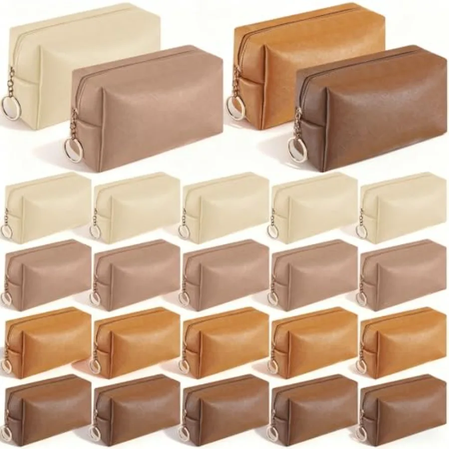 

Набор из 24 косметичек в стиле преппи из искусственной кожи, однотонные водонепроницаемые несессеры для путешествий, коричневая серия Va