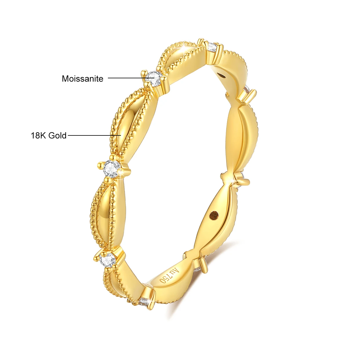 Anillos de oro de 18K de moissanita completa para mujer, AU750, aniversario de boda, regalo de compromiso clásico con certificado