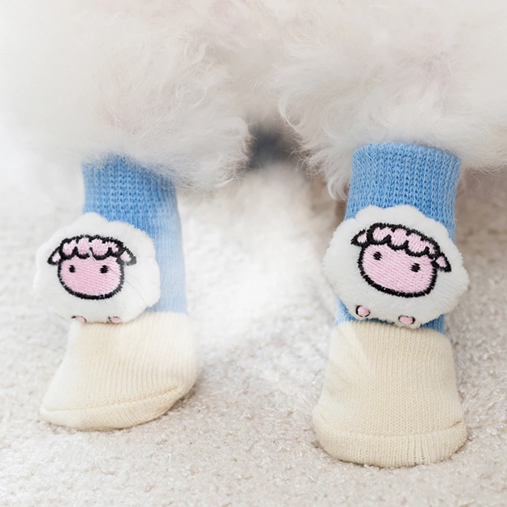 Warm Puppy Socks 3D Doll Cute Dog Socks Cat Knit Anti-slip Socks Thick Paw Protector Booties Socks Sheep Fish Avocado Socks