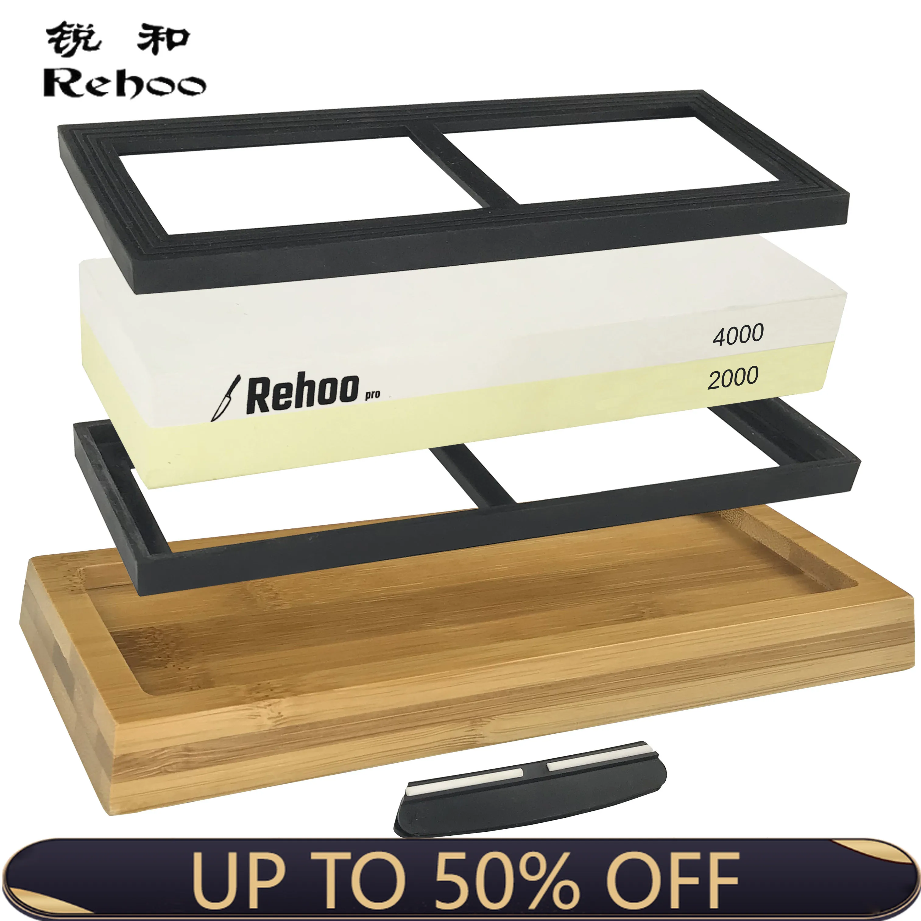 

Rehoo Double-sided Sharpening Stone 2000/4000 Mesh + Non-slip Bamboo Base + Double Rubber Pad + Fixed Angle Guide Rail