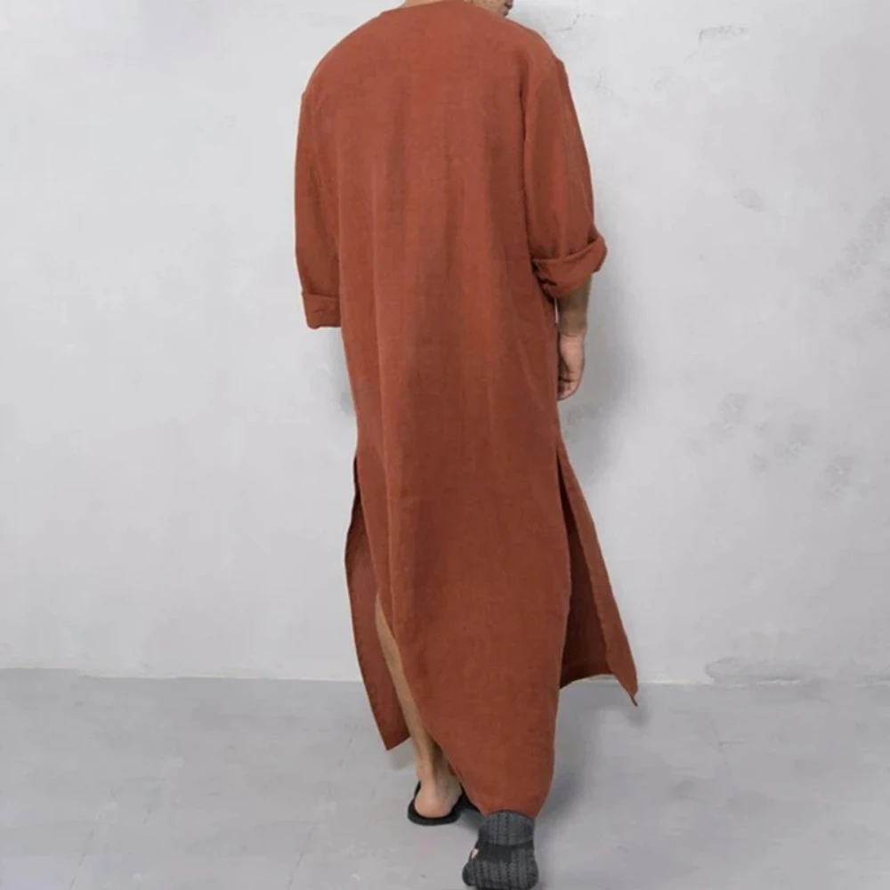 Men's Jubba Thobe - Middle Eastern Cotton Blend Long Robe Loose Fit with Buttons Pockets Comfortable for Eid/Ramadan/Daily Wear