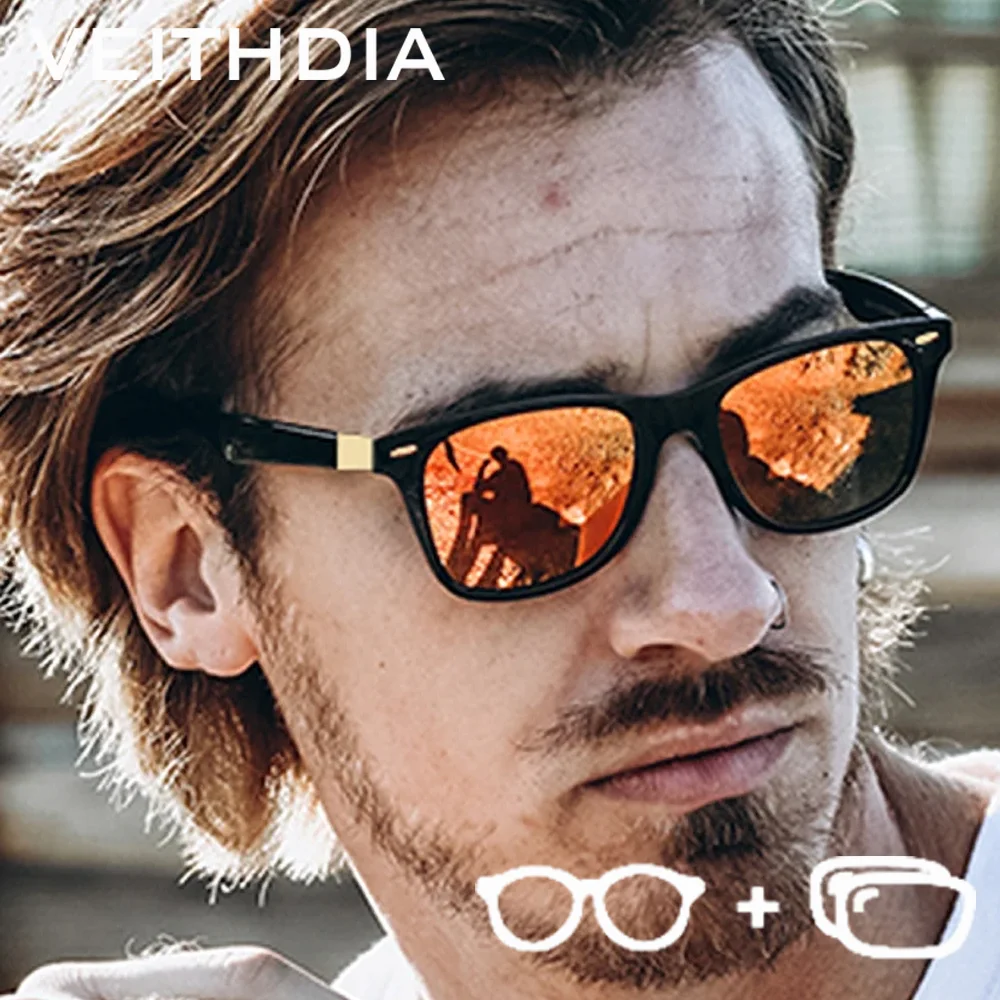 

VEITHDIA новые ретро настраиваемые мужские солнцезащитные очки по рецепту квадратные фотохромные поляризационные зеркальные очки UV400 для близорукости P70290