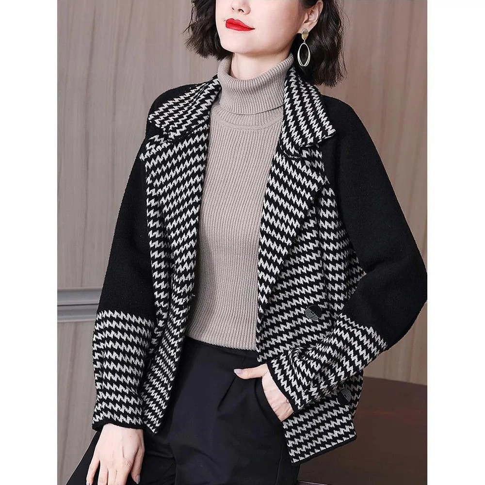 6XL Large Size Woolen Jacket For Women's 2024 New Spring Autumn Small Fragrant Wind Plaid Wool Suit Coat Mother Casual Overcoat