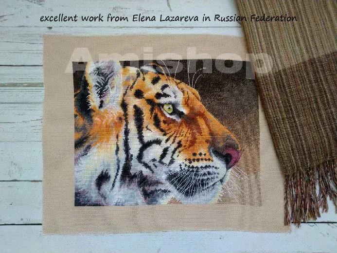 Amishop Lovely Gold Collection Counted Cross Stitch Kit Regal Tiger Head Rare Beauty Dim 35171