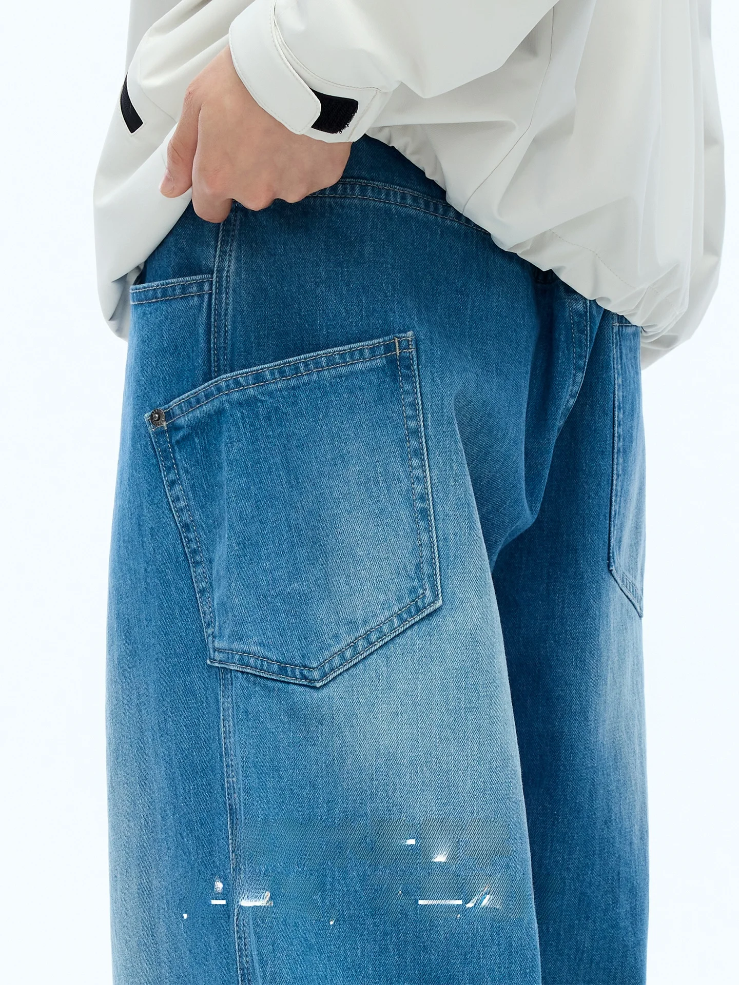 Washed Pure Cotton Wide Leg Loose Fit Straight Jeans Men's Summer Blue Black Casual Straight Cut Trousers Elastic Waist