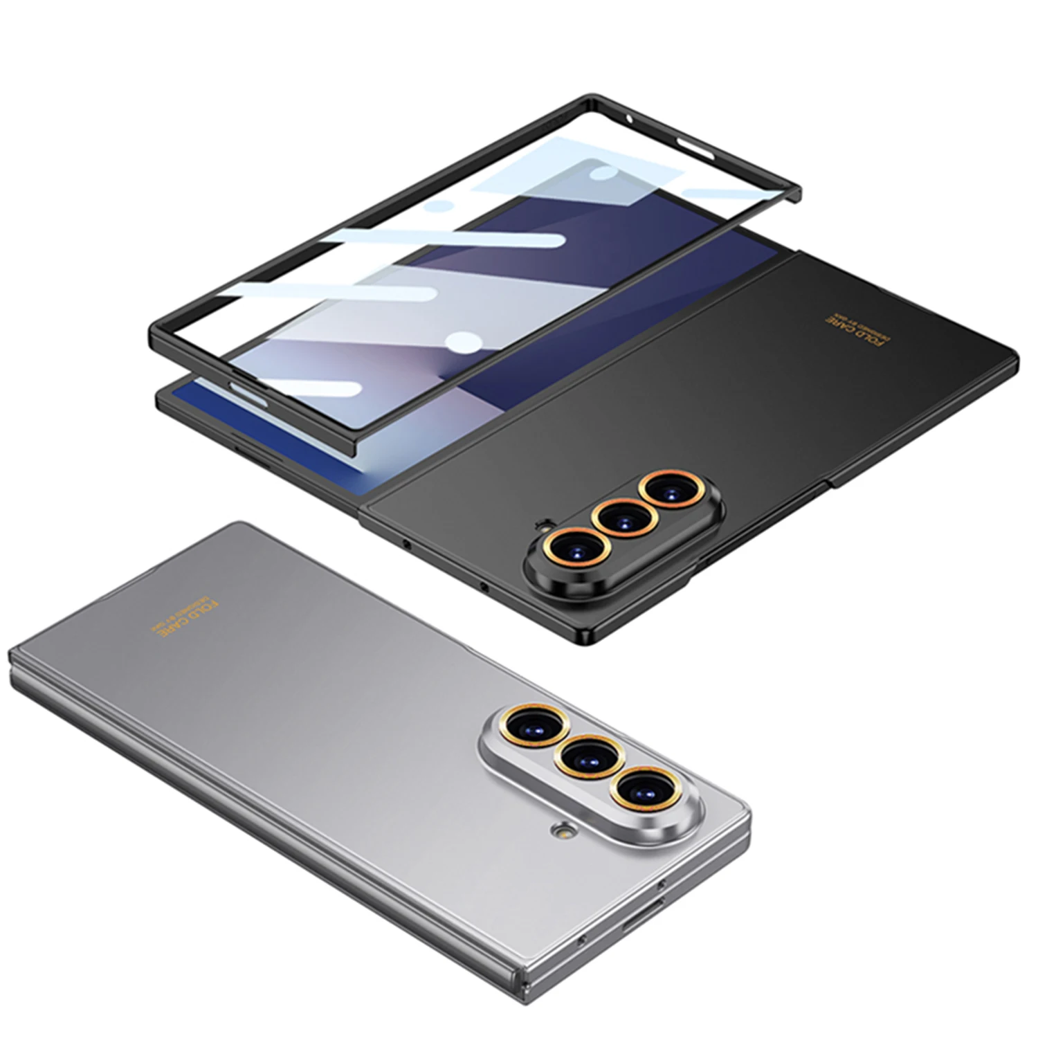 Luksusowe, ultracienkie etui na telefon Samsung Galaxy Z Fold7 Fold 6 z matową, twardą powłoką PC, odporną na wstrząsy, z zewnętrzną folią ochronną na ekran ze szkła. — zdjęcie produktu 2